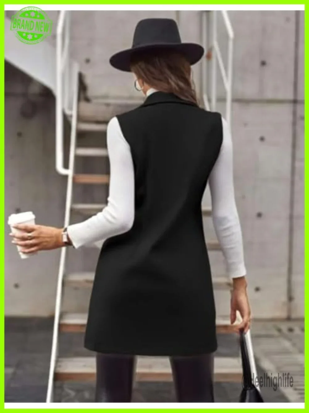 Sleeveless Wool Blend Double Breasted Vest Blazer Jacket Trench Coat